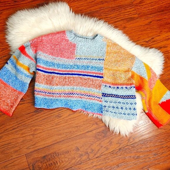 Sincerely Jules Cropped Knit Color Block Wool Blend Sweater - Picture 2 of 5